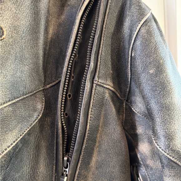 Men's Vintage Teknic Distressed Brown Leather Biker Jacket with Armor 2 XL - Picture 3 of 14